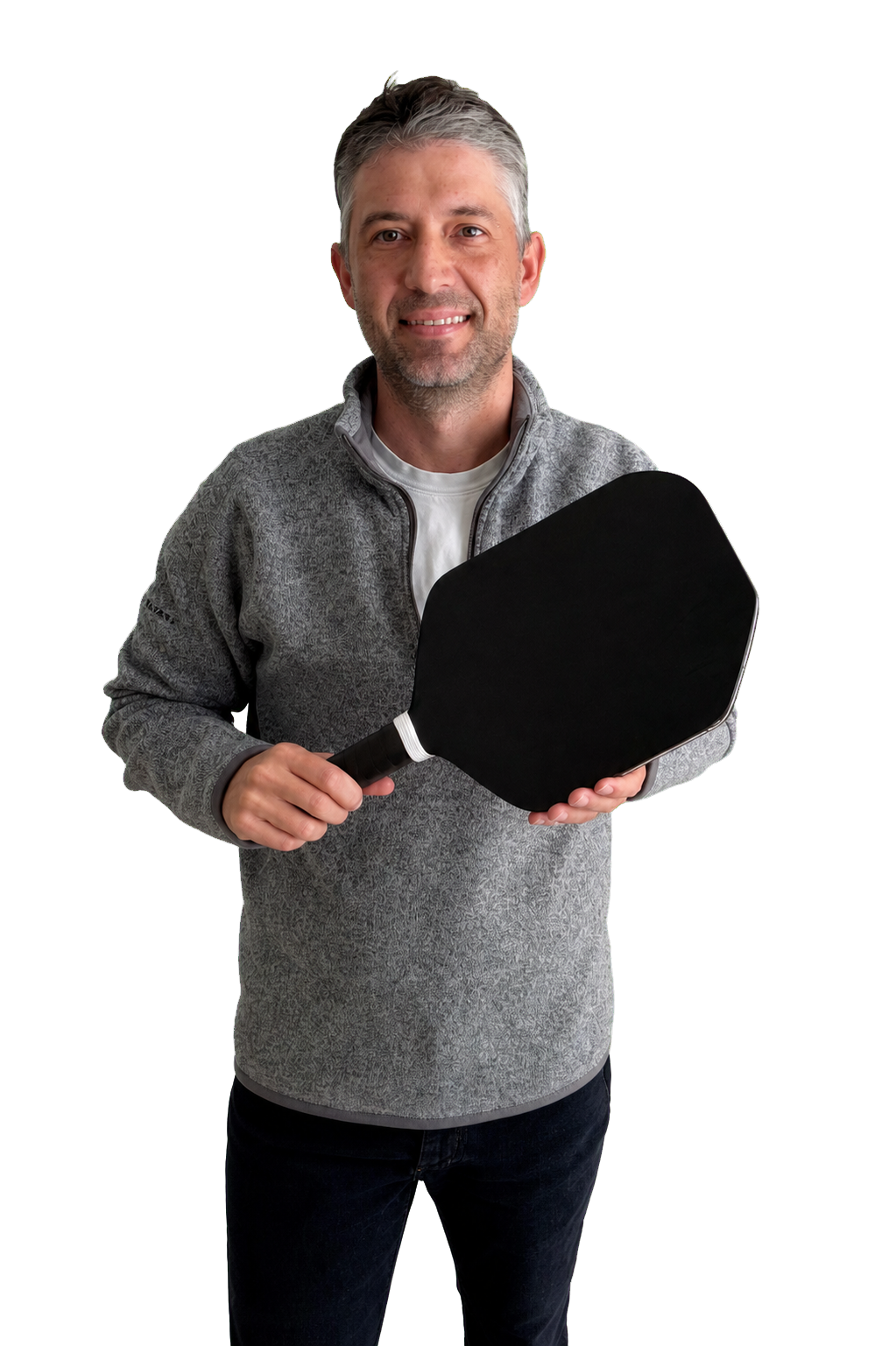 Brendan Steele holding a black pickleball paddle